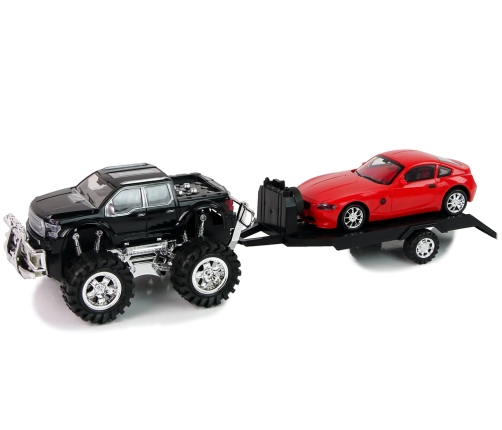 Set of Vehicles Black Monster Truck White Caravan 58 cm