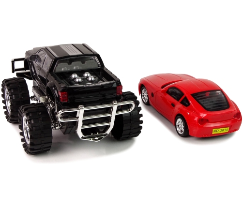 Set of Vehicles Black Monster Truck White Caravan 58 cm