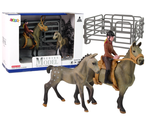 Set of 2 figurines Horse and foal in a corral + Rider