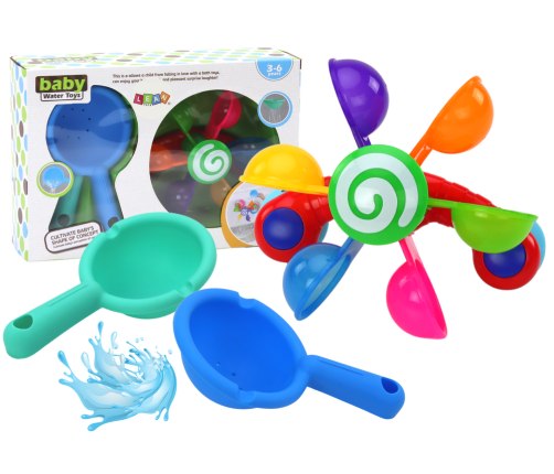 Rotating Bath Toy Colorful Bowls Two Spoons