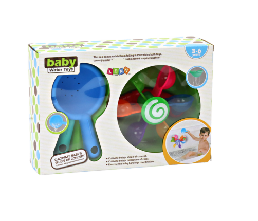 Rotating Bath Toy Colorful Bowls Two Spoons