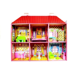 Dolls' House - Large Villa with Furniture + FREE DOLL