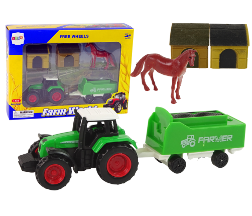 Farm Set Tractor Trailer Horse 1:64