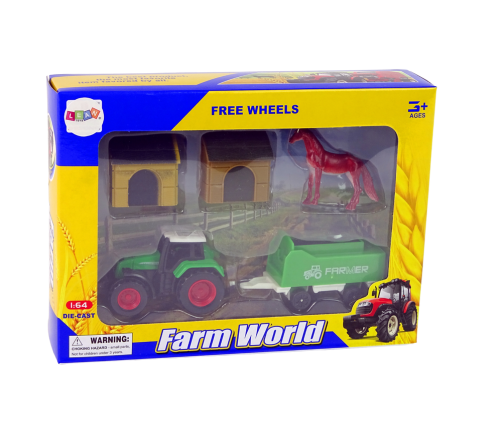 Farm Set Tractor Trailer Horse 1:64