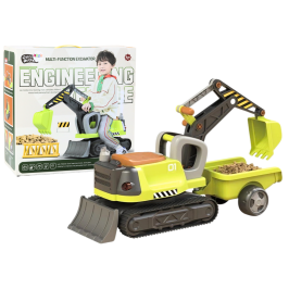 Ride-on Multifunctional Excavator With Trailer Lights Sound Smoke Green