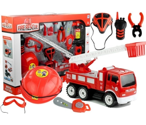 Set Of Fireman FIre Engine Car Helmet Extinguisher Saw 14 Elements