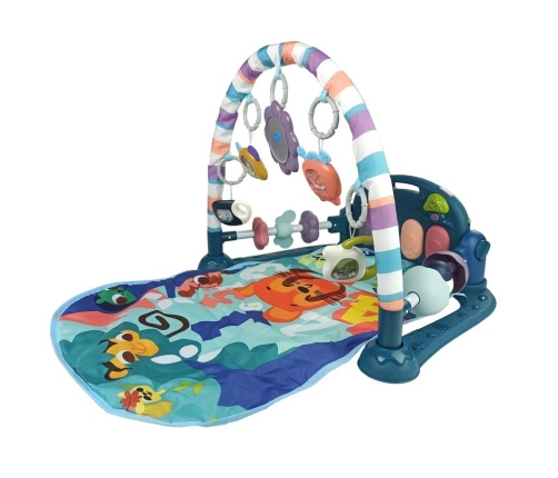 Baby Mat with Foam Rattles Teething Ring Mirror Sound Blue