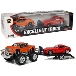 Set of Vehicles Orange Monster Truck Red BMW Caravan 58 cm