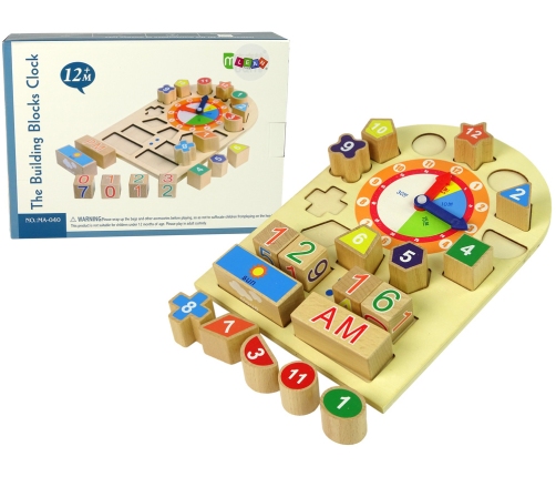 Wooden Educational Clock Sorter Coloured Numbers Blocks