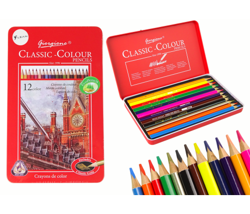 Set of 12 Art Crayons Metal Container