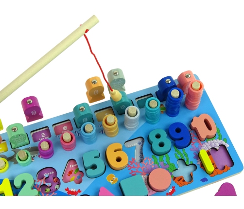 Educational Wooden Board 5 in 1 Numbers Action Maths Counting Fish Catching