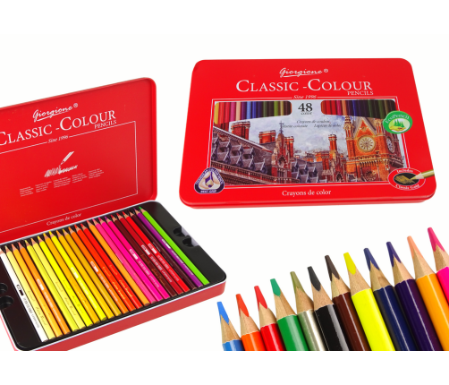 Set of 48 Art Crayons Metal Container