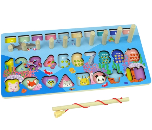 Educational Wooden Board 5 in 1 Numbers Action Maths Counting Fish Catching