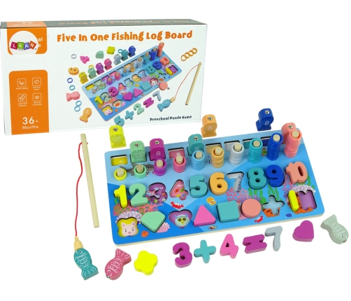 Educational Wooden Board 5 in 1 Numbers Action Maths Counting Fish Catching