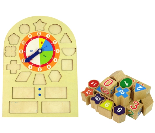 Wooden Educational Clock Sorter Coloured Numbers Blocks