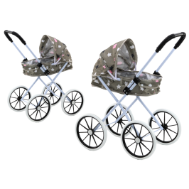 Doll Stroller Large Wheels Foldable Stars Gray