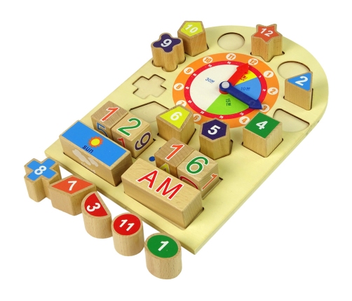 Wooden Educational Clock Sorter Coloured Numbers Blocks