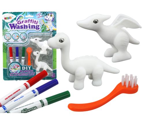 DIY Art Set Dinosaurs Figurines 2pcs Markers Brush