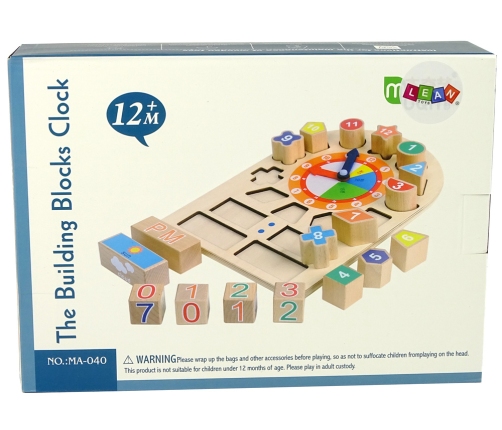 Wooden Educational Clock Sorter Coloured Numbers Blocks