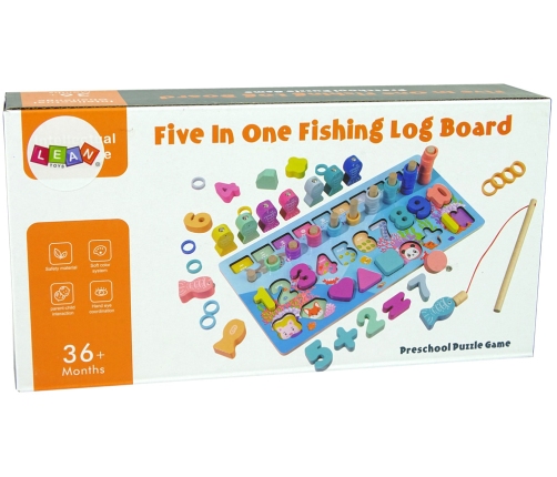 Educational Wooden Board 5 in 1 Numbers Action Maths Counting Fish Catching