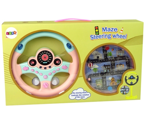 Pink Interactive Steering Wheel On Foot Sounds Lights City Maze Ball