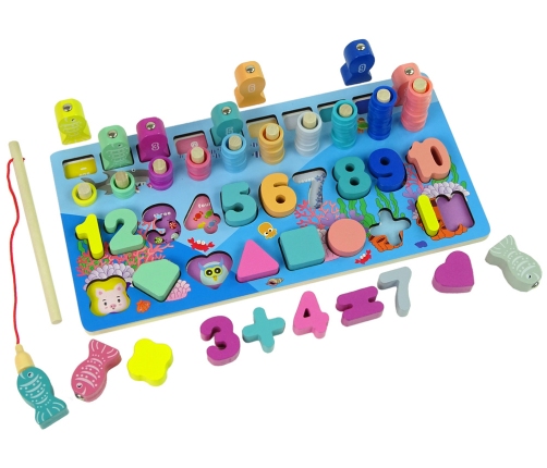 Educational Wooden Board 5 in 1 Numbers Action Maths Counting Fish Catching