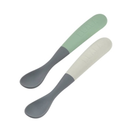 Beaba Zestaw 2 Łyżeczek Silikonowych z Etui 4m+ Mineral Grey / Sage Green