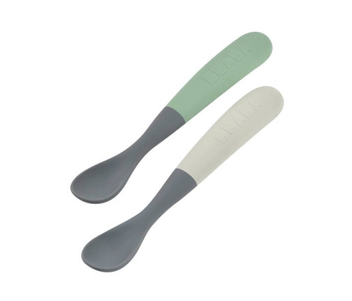 Beaba Zestaw 2 Łyżeczek Silikonowych z Etui 4m+ Mineral Grey / Sage Green