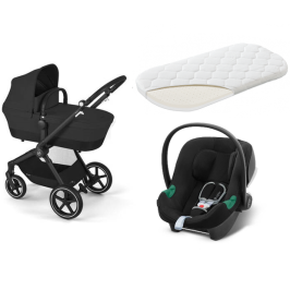 Cybex Eos Basic Moon Black + Aton B2 I-size + Fiki Miki Матрас в люльку Детская коляска 3 в 1