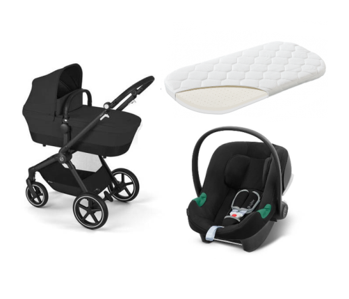 Cybex Eos Basic Moon Black + Aton B2 I-size + Fiki Miki Матрас в люльку Детская коляска 3 в 1