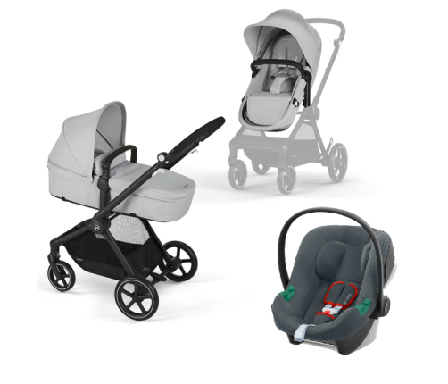 Cybex Eos Basic Lava Grey + Aton B2 I-size + Fiki Miki Матрас в люльку Детская коляска 3 в 1