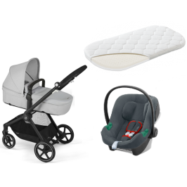 Cybex Eos Basic Lava Grey + Aton B2 I-size + Fiki Miki Матрас в люльку Детская коляска 3 в 1