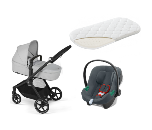 Cybex Eos Basic Lava Grey + Aton B2 I-size + Fiki Miki Матрас в люльку Детская коляска 3 в 1