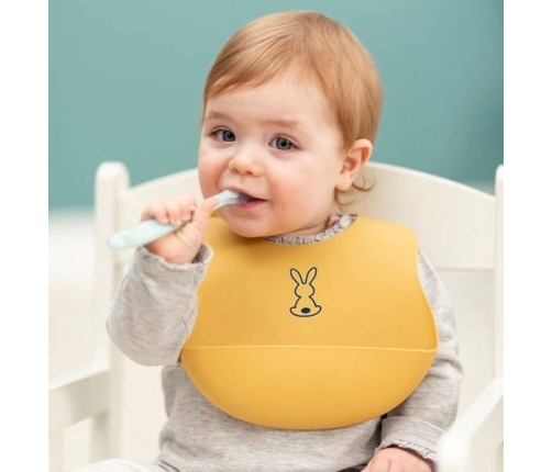 Nattou Śliniak Silikonowy z Zapięciem, bez BPA Ochra