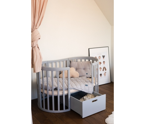 Waldin Łóżeczko Dziecięce Owalne 7w1 z Materacem Szare