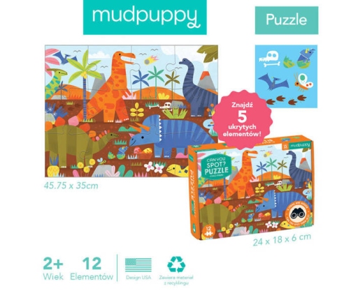 Mudpuppy Puzzle Obserwacyjne 12 Elementów 2+ Park Dinozaurów