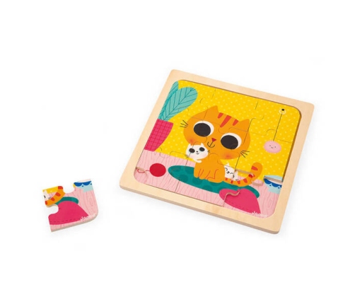 Janod Puzzle Drewniane 9 Elementów 18m+ Kotek Orzeszek