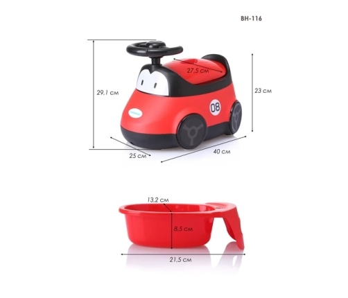 Babyhood BH-116R Nocnik Samochód Czerwony