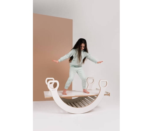 Tupti.wood 2w1 Duży Bujak Montessori + Duża Zjeżdżalnia Drabinka Biała