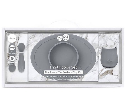 EZPZ Komplet Pierwszych Naczyń Silikonowych First Foods Set Szary