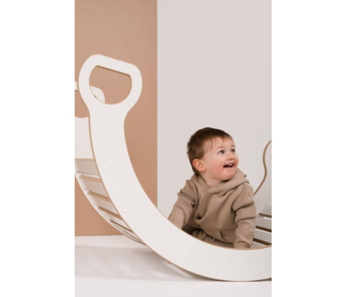 Tupti.wood 2w1 Duży Bujak Montessori + Duża Zjeżdżalnia Drabinka Biała