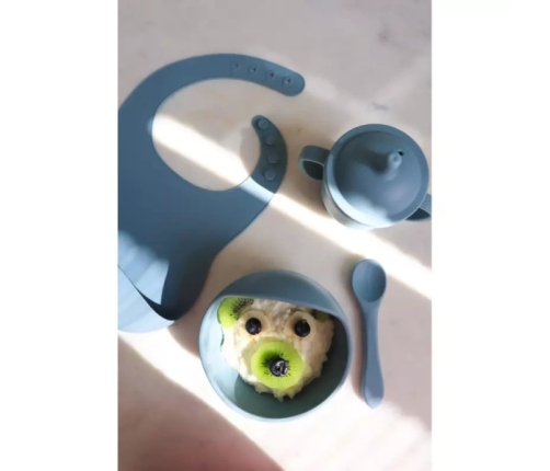 MYROYS Silikonowa Miseczka z Łyżeczką Niebieska