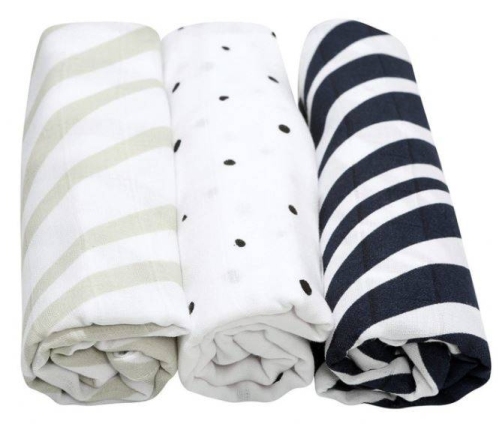 Motherhood Pieluszki Muślinowe 70x80 cm 3 szt Zebra Niebieska