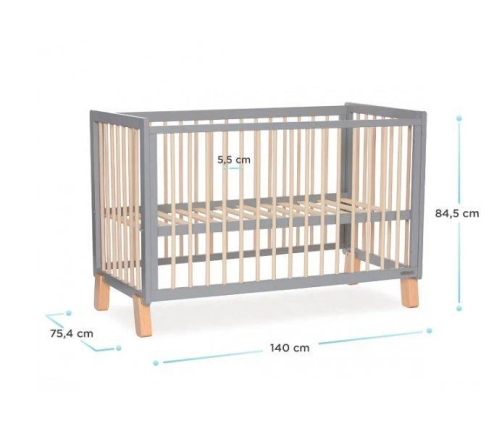 Kinderkraft Lunky XL Łóżeczko Drewniane Barierka Grey