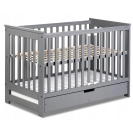 Klupś Łóżeczko IWO z Szufladą i Barierką Ochronną Szary