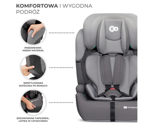 Kinderkraft Comfort Up I-Size Fotelik Samochodowy 9-36 kg Szary