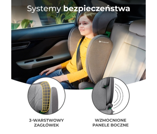 Kinderkraft Junior Fix 2 I-Size Fotelik Samochodowy 15-36kg 100-150cm Rocket Grey