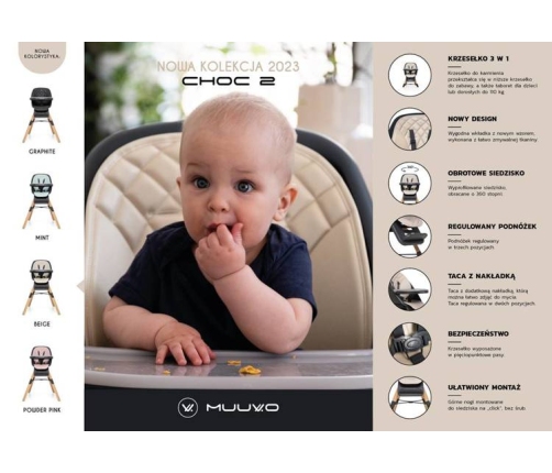 Muuvo Choc 2 Graphite 3in1 Bērnu krēsls-transofmeris