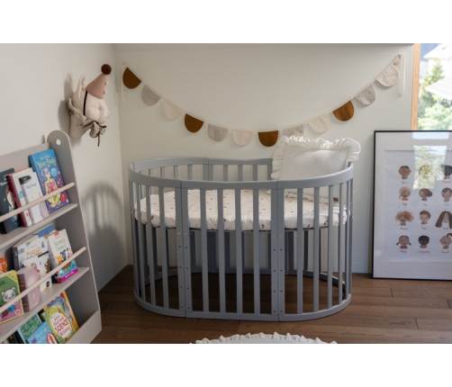 Waldin Łóżeczko Dziecięce Owalne 7w1 z Materacem Szare