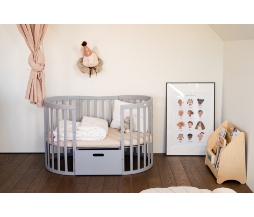 Waldin Łóżeczko Dziecięce Owalne 7w1 z Materacem Szare